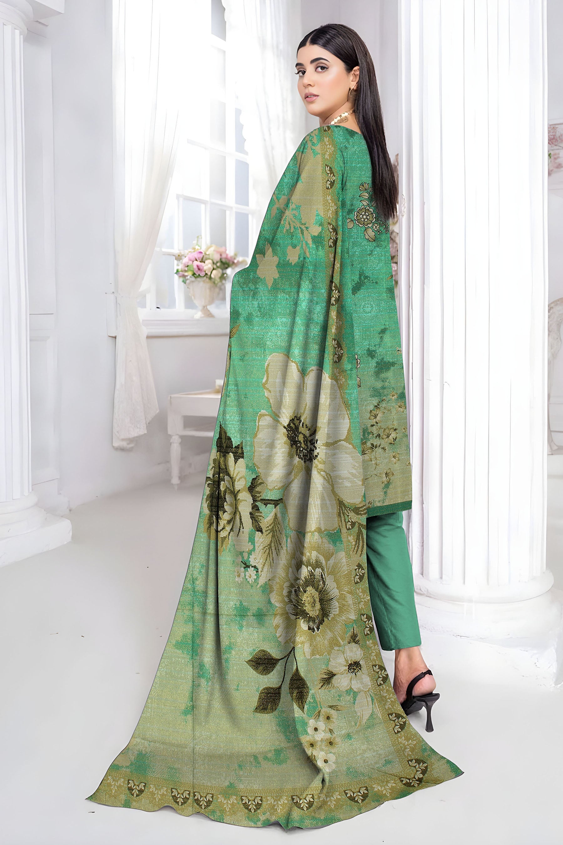 ALEEZAY PEACH WOOL PRINT Shirt & Dupatta VOL-2447