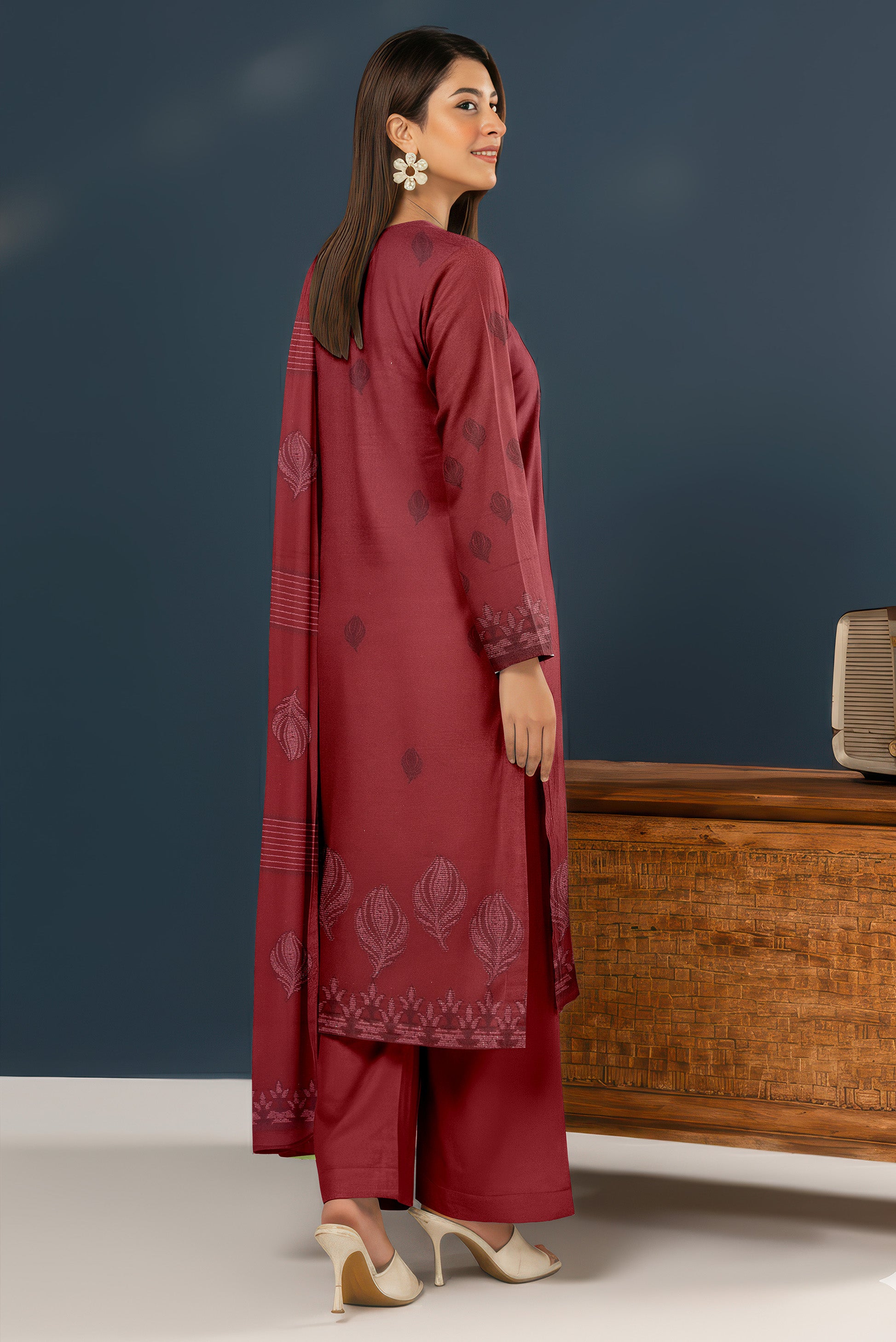 SANGAM PEACH WOOL EMB  Shirt & Dupatta VOL- 2584