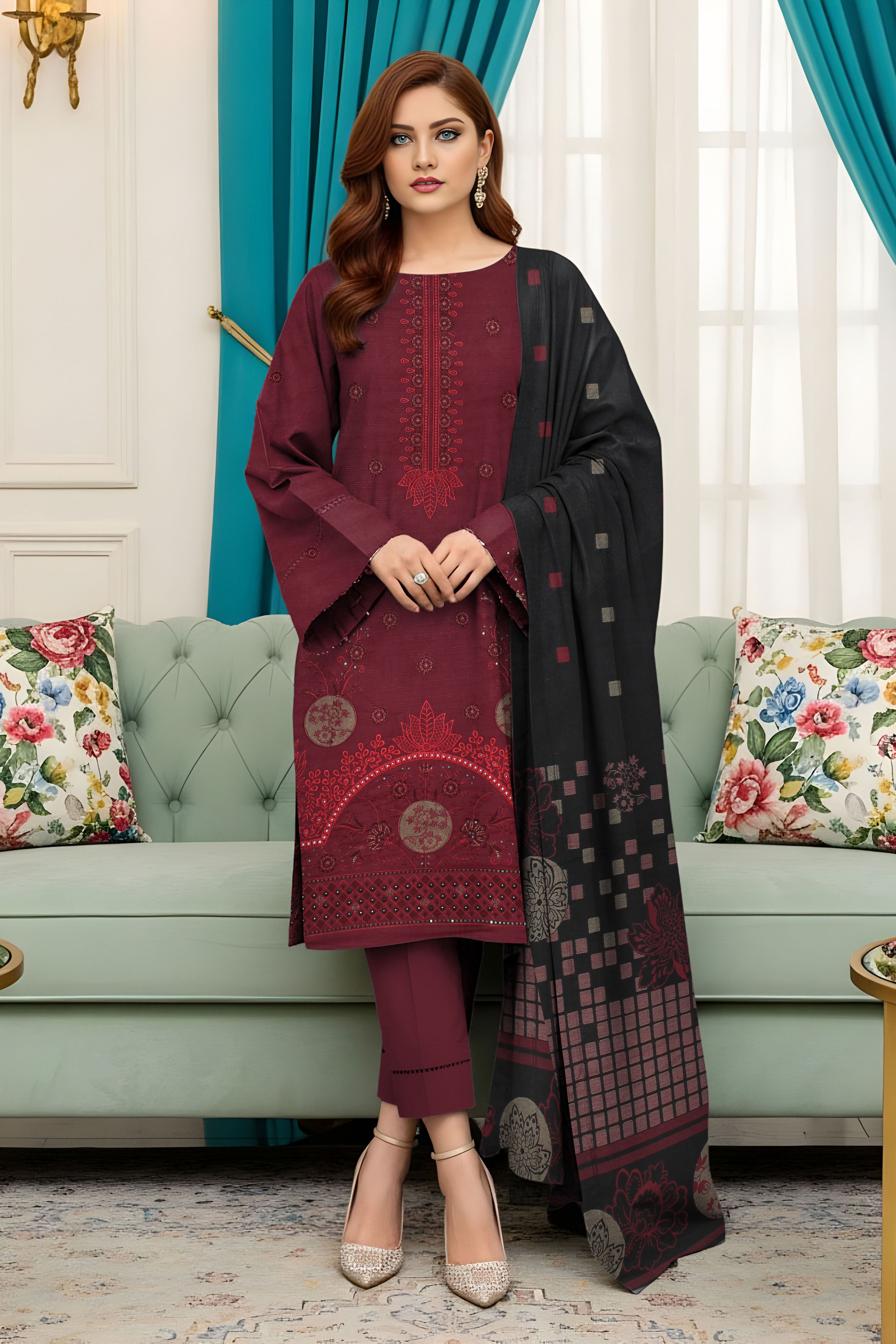 AFSHEEN PEACH WOOL EMB Shirt & Dupatta VOL-2560