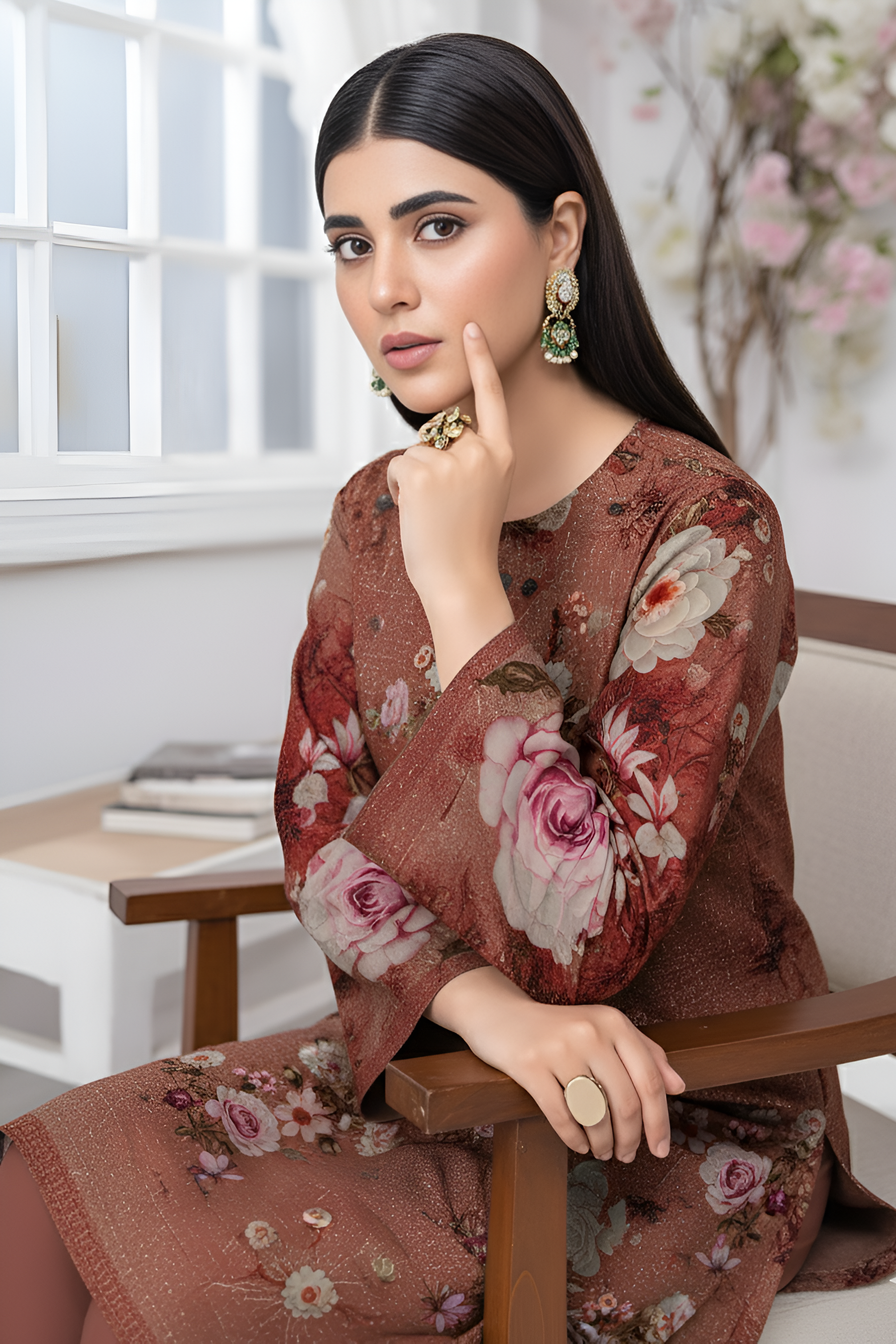 ALEEZAY PEACH WOOL PRINT Shirt & Dupatta VOL-2447