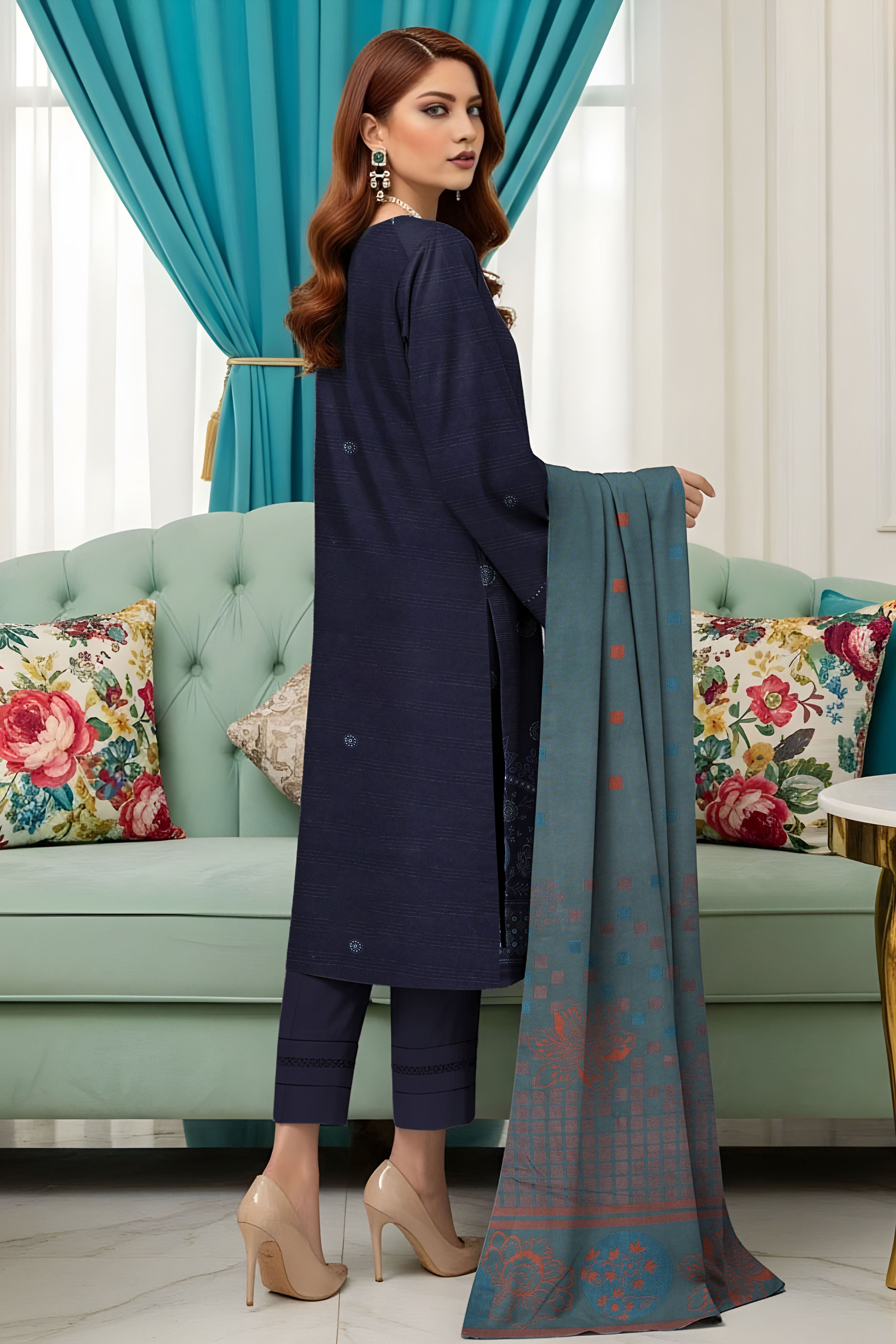 AFSHEEN PEACH WOOL EMB Shirt & Dupatta VOL-2560