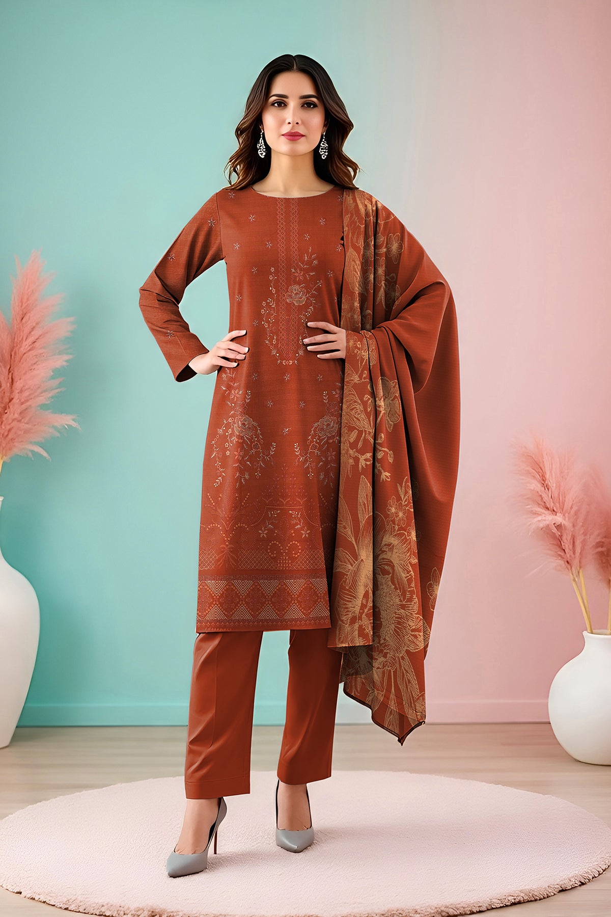 UMANG PEACH WOOL EMB Shirt & Dupatta VOL-2540