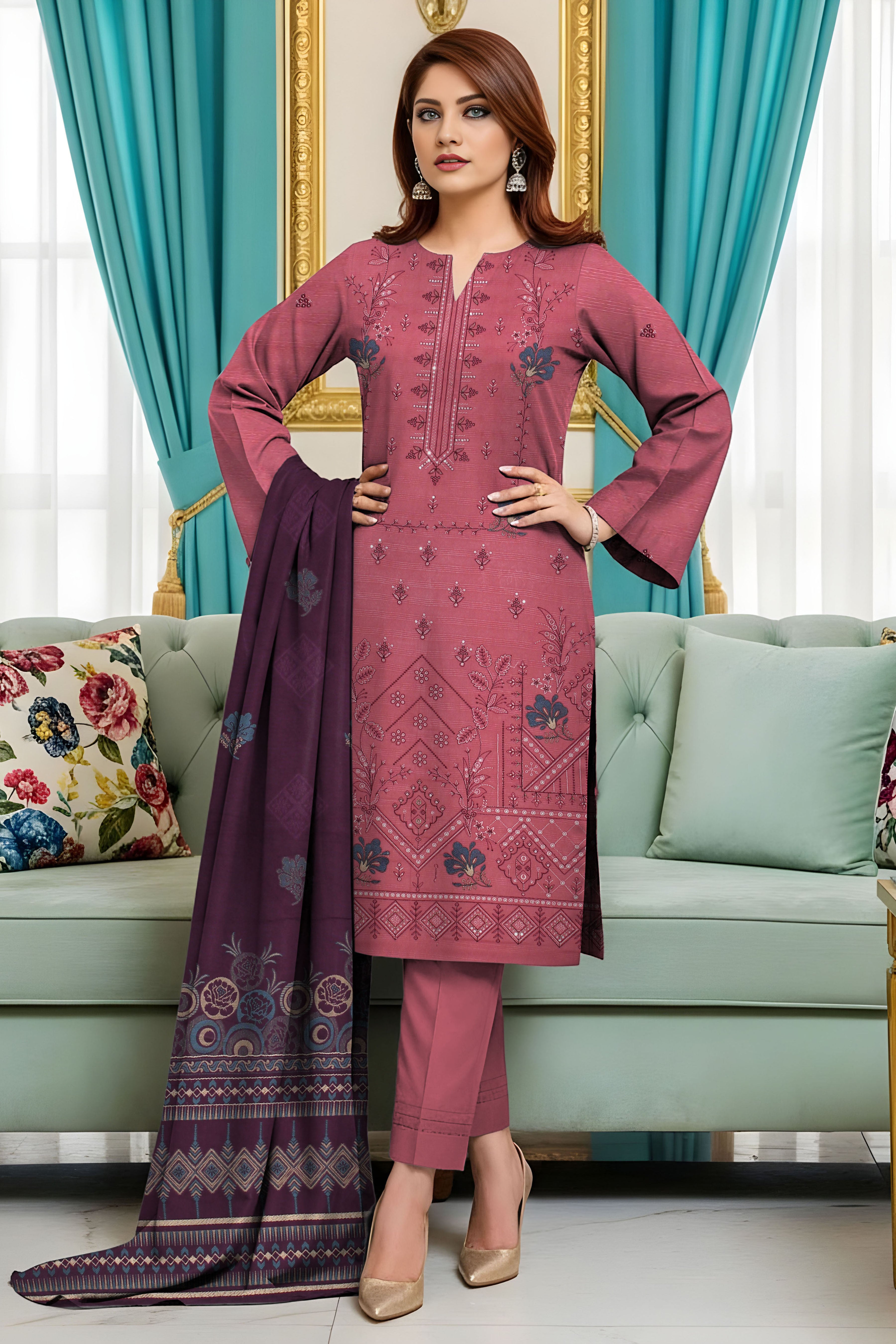 AFSHEEN PEACH WOOL EMB Shirt & Dupatta VOL-2560