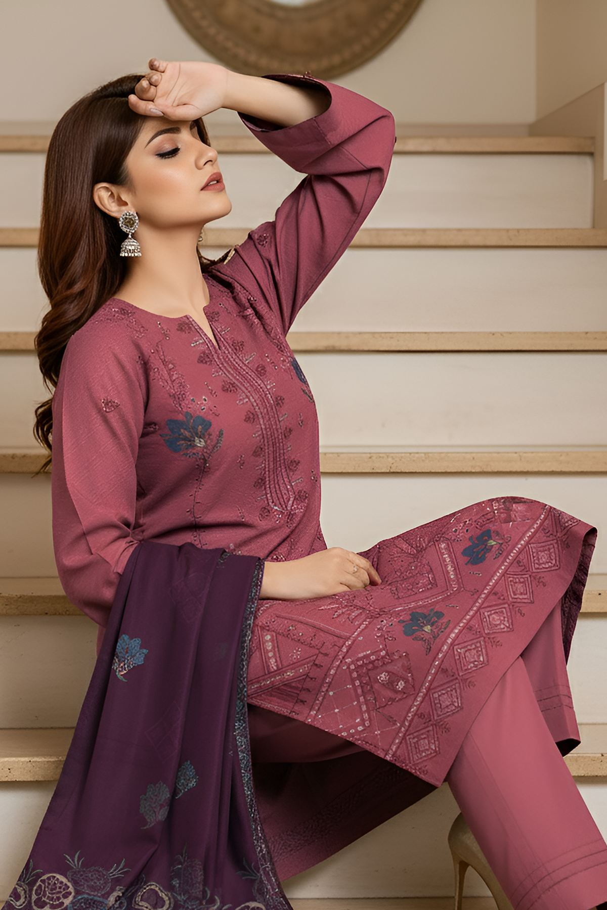 AFSHEEN PEACH WOOL EMB Shirt & Dupatta VOL-2560