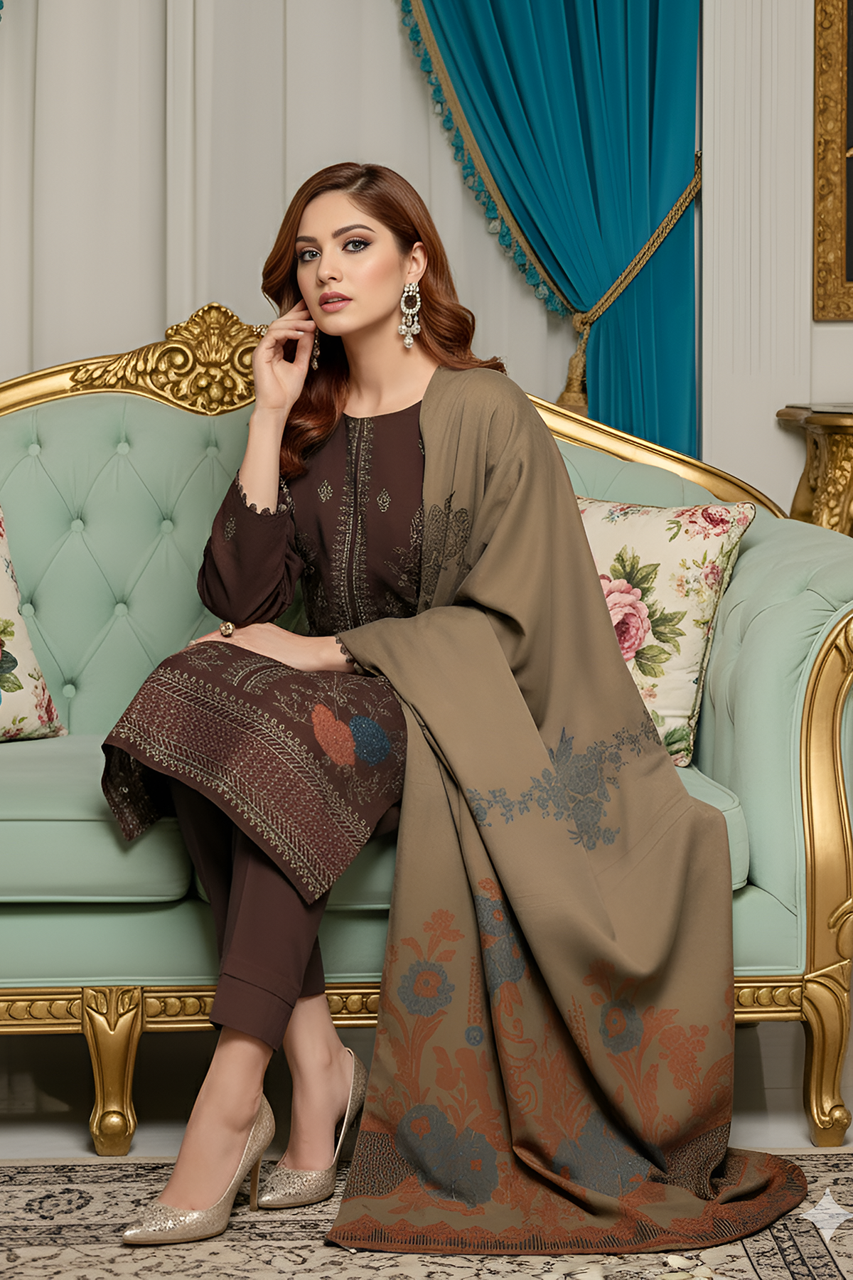 AFSHEEN PEACH WOOL EMB Shirt & Dupatta VOL-2560