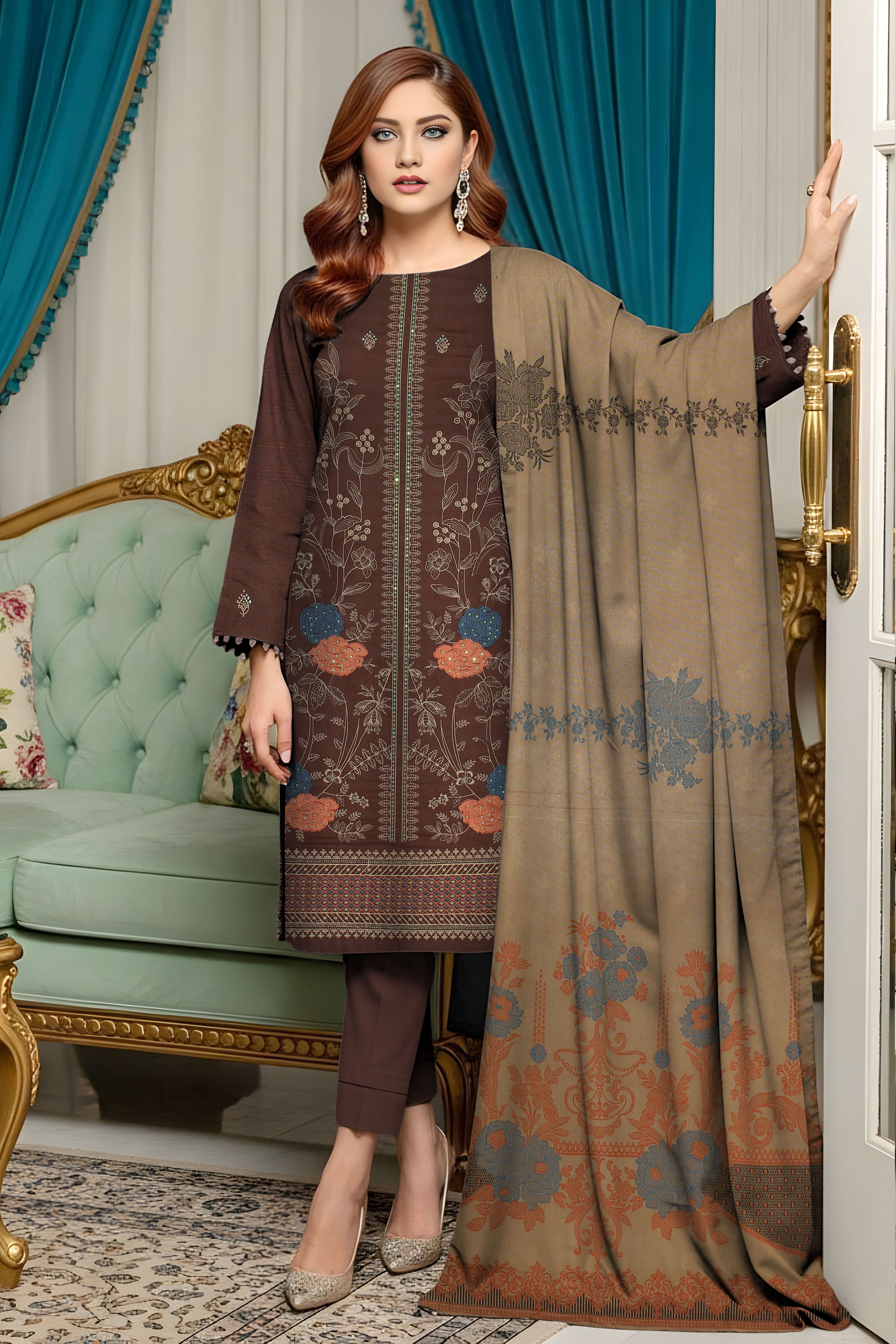 AFSHEEN PEACH WOOL EMB Shirt & Dupatta VOL-2560