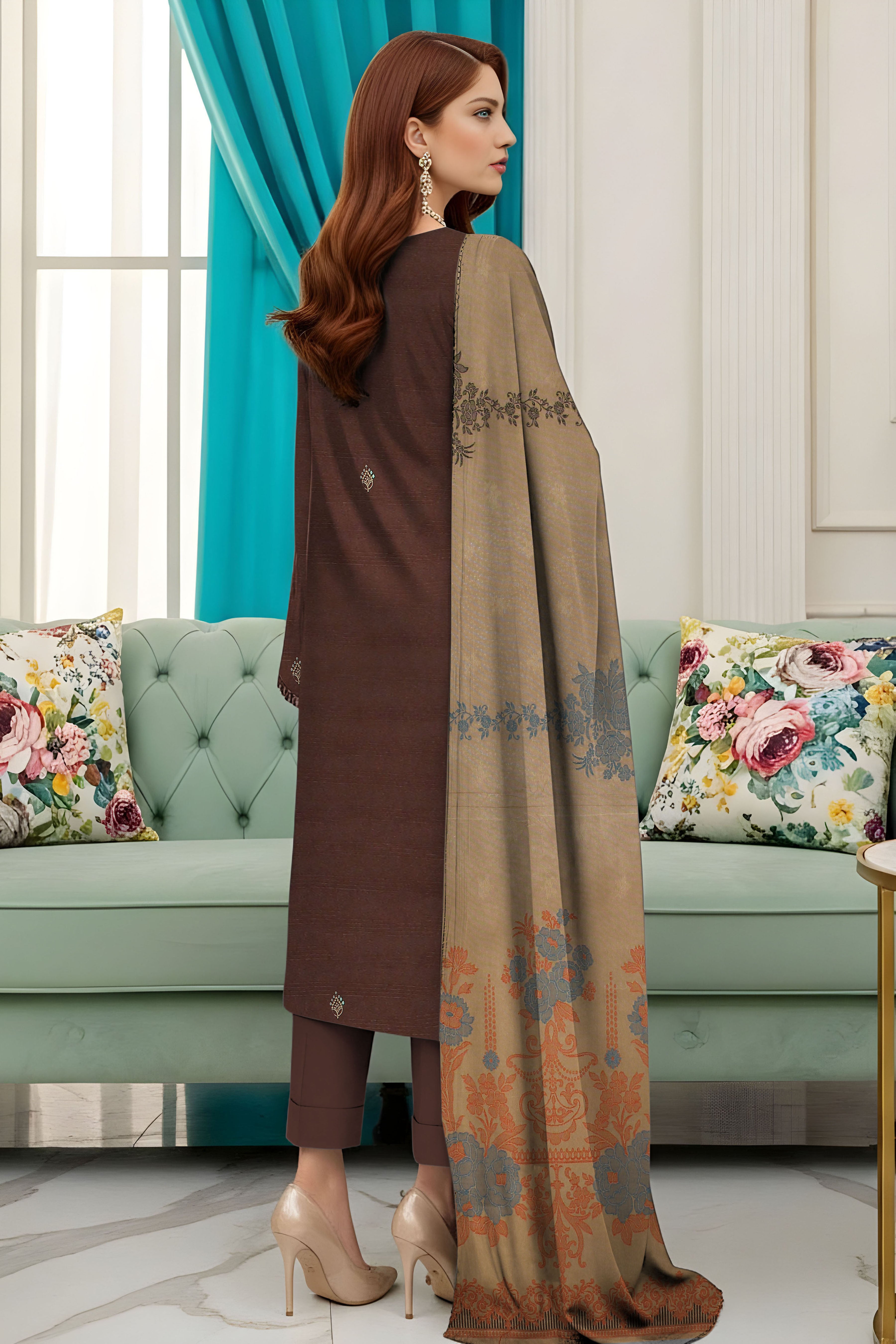 AFSHEEN PEACH WOOL EMB Shirt & Dupatta VOL-2560