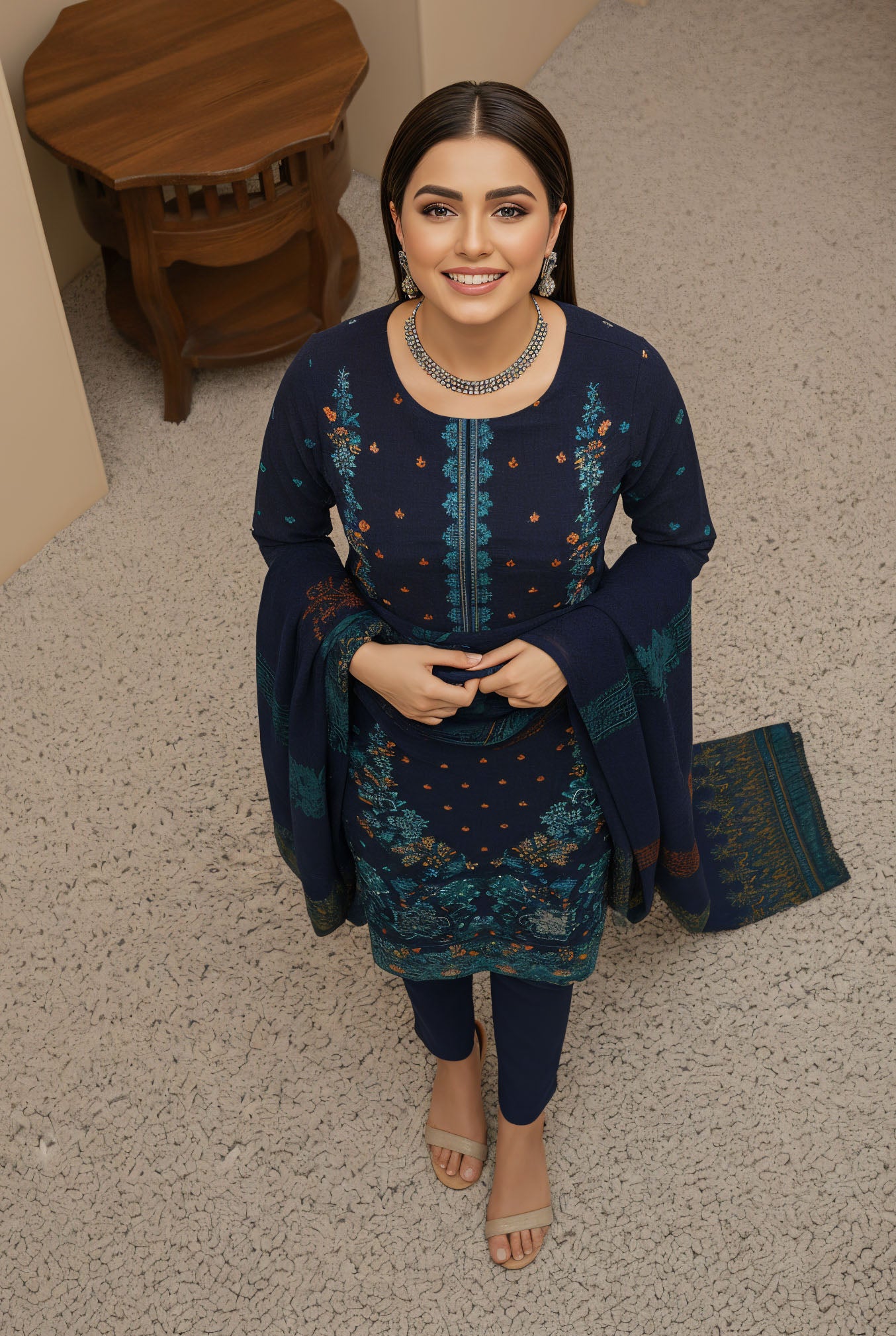 NOREEN PEACH WOOL PRINT  Shirt & Dupatta VOL- 2554